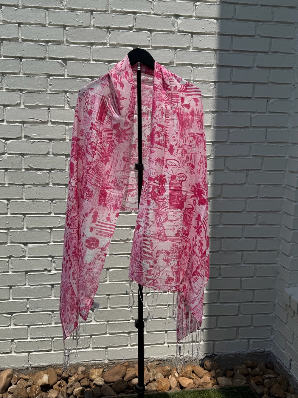 Lilly Pulitzer Pink Beach Toile Print Scarf Wrap Shawl Fringe